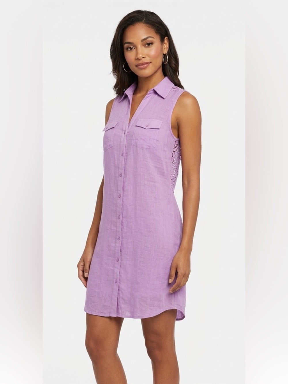 Azúcar Sleeveless Button Up Tunic/Dress in Purple Size Small Back Crochet Detail